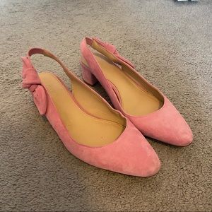 Pink  Suede Slingback Kitten Heel with Bow